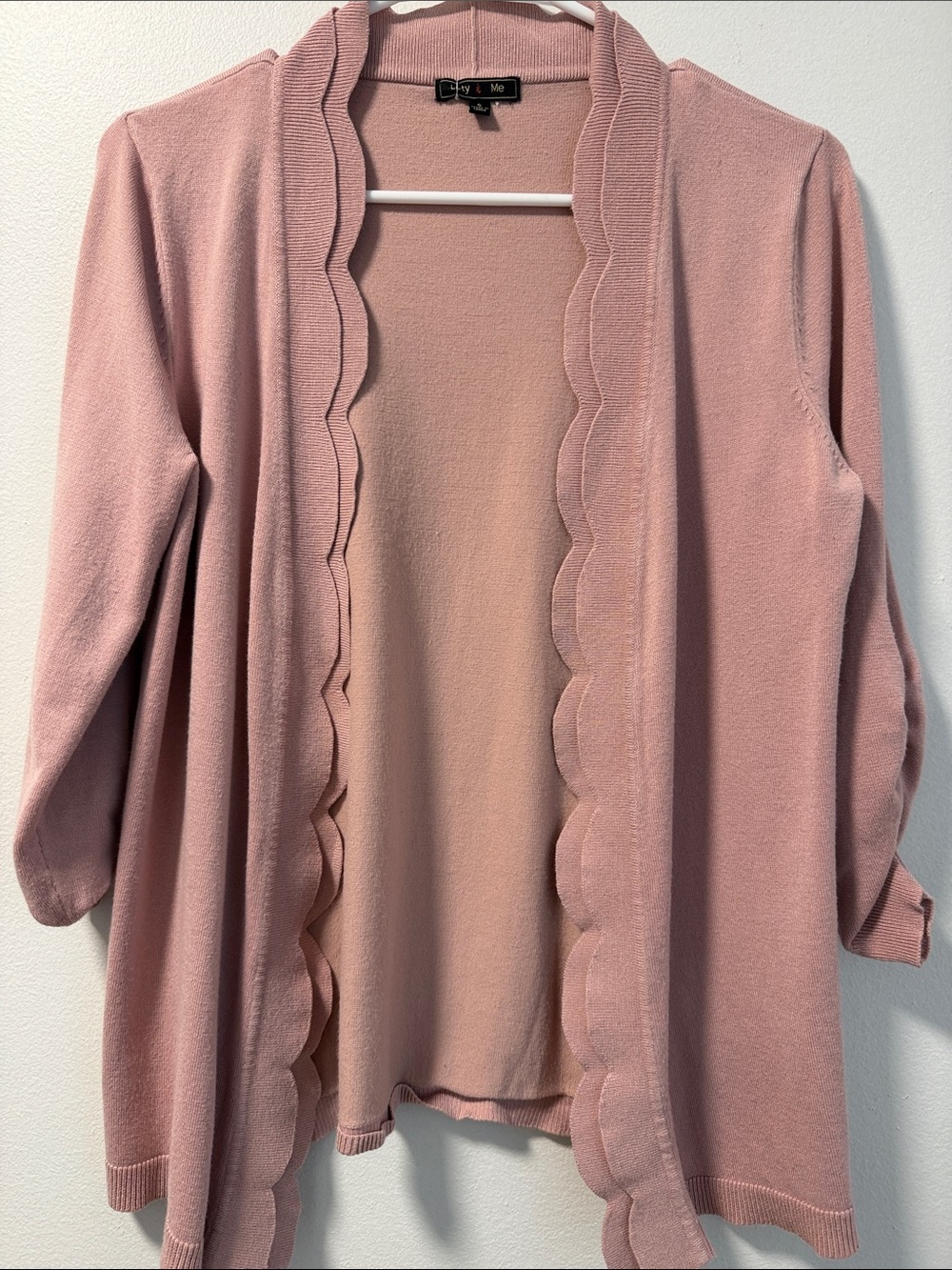 Scallop Edge Pink Open Cardigan Sweater SZ S